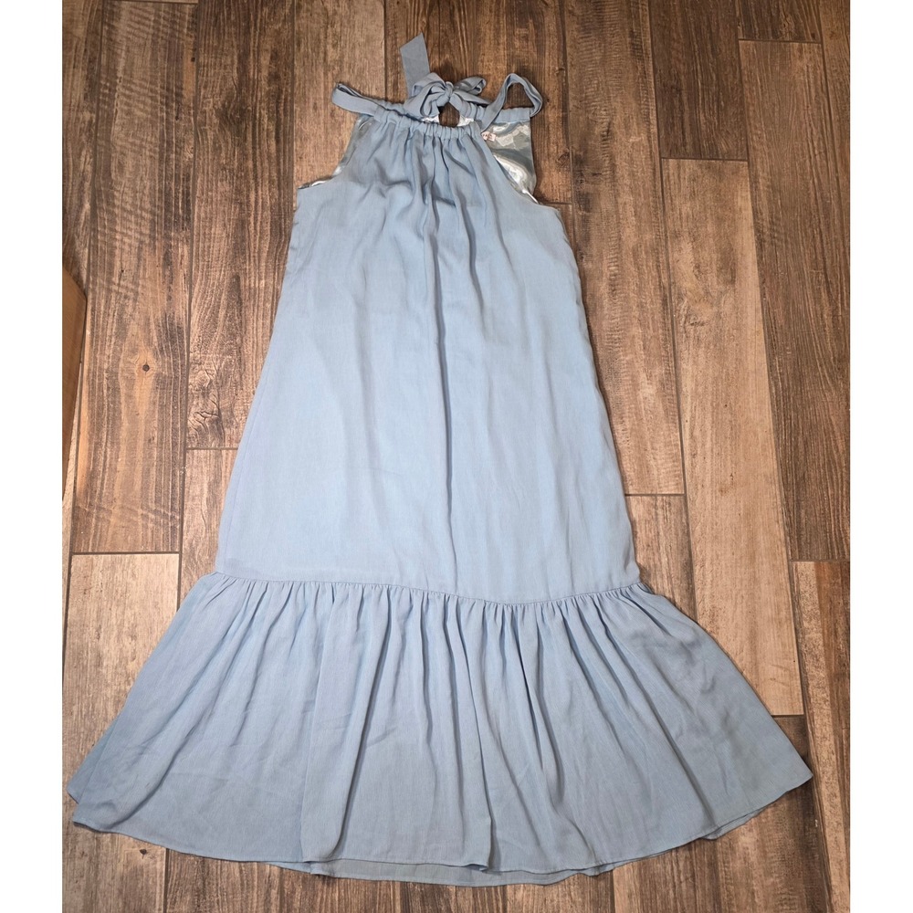 JustFab Women Light Blue Halter Maxi Dress Ruffle Hem JFAP-R1571 XL